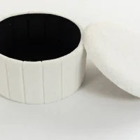 Table basse ronde, rangement dissimulé, polaire sherpa, couvercle réversible, blanc crème, blanc crème