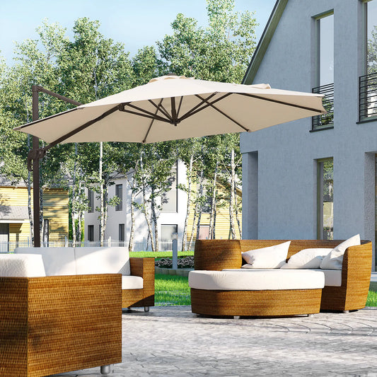 10ft Cantilever Patio Umbrella, 360° Rotation, Crank, Cream Cantilever Umbrellas Cream and Brown at Gallery Canada