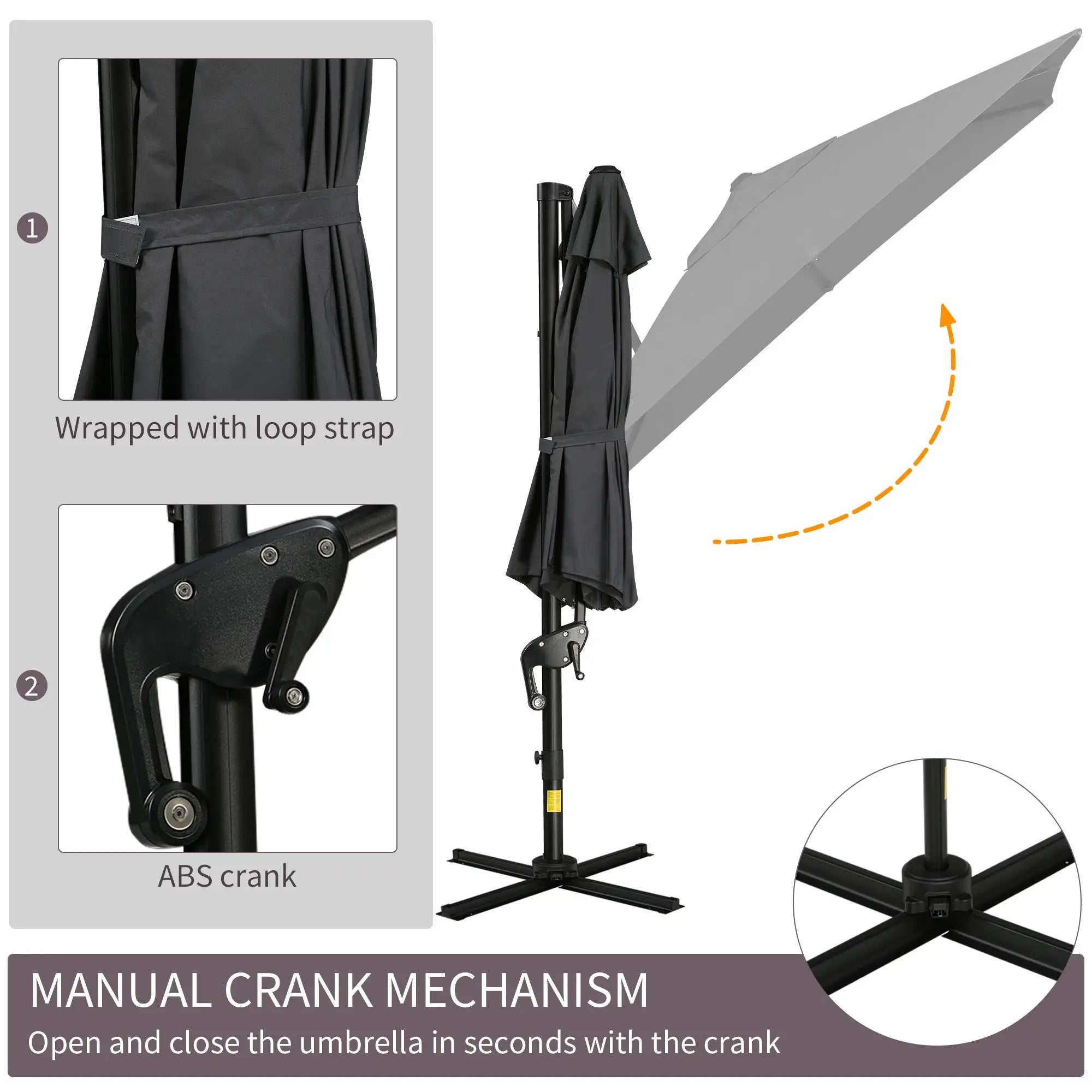 8'x8' Square Patio Hanging Offset Umbrella, Dark Grey Offset Cantilever Umbrellas at Gallery Canada