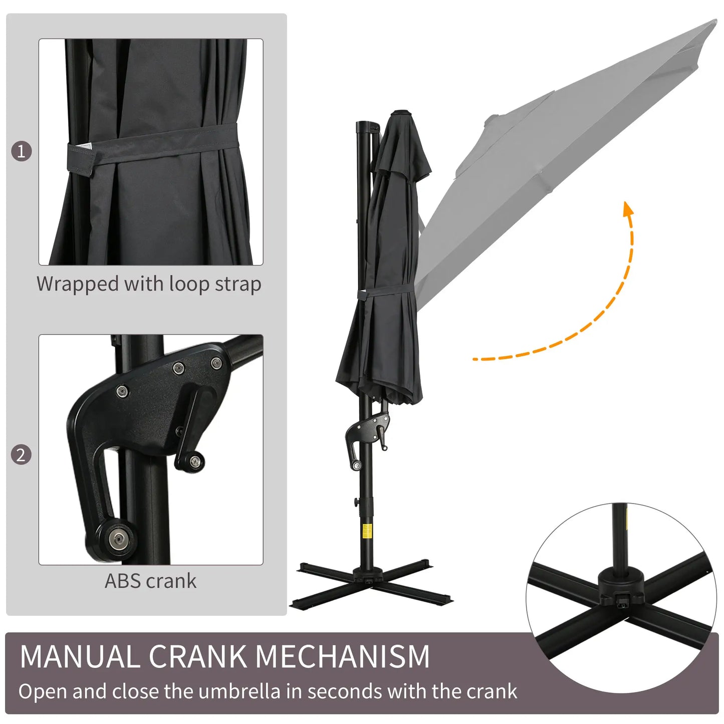 8'x8' Square Patio Hanging Offset Umbrella, Dark Grey Offset Cantilever Umbrellas at Gallery Canada