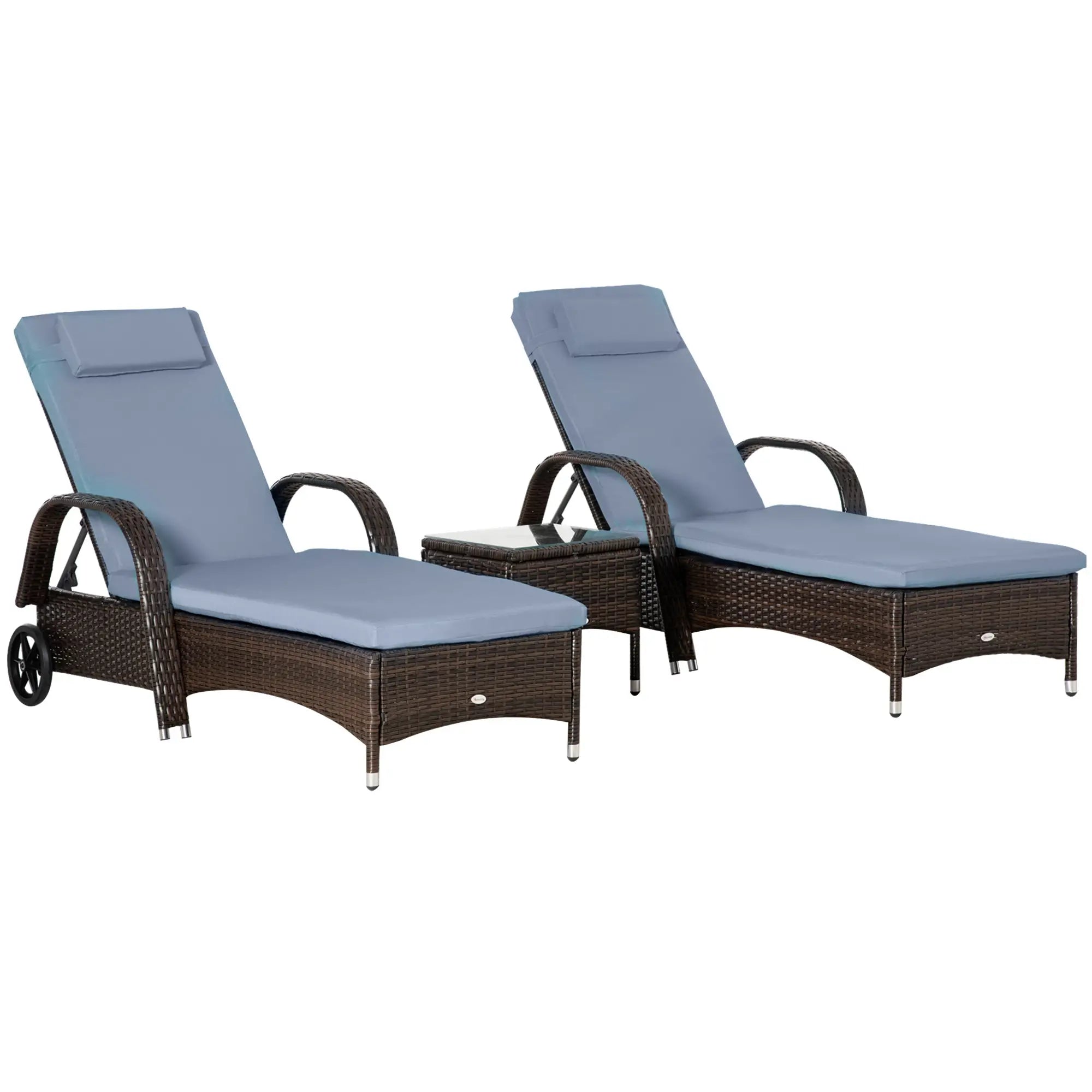 3-Piece Wicker Patio Lounger Set, PE Rattan, Brown/Grey Chaise Loungers Brown Rattan, Grey Cushion at Gallery Canada