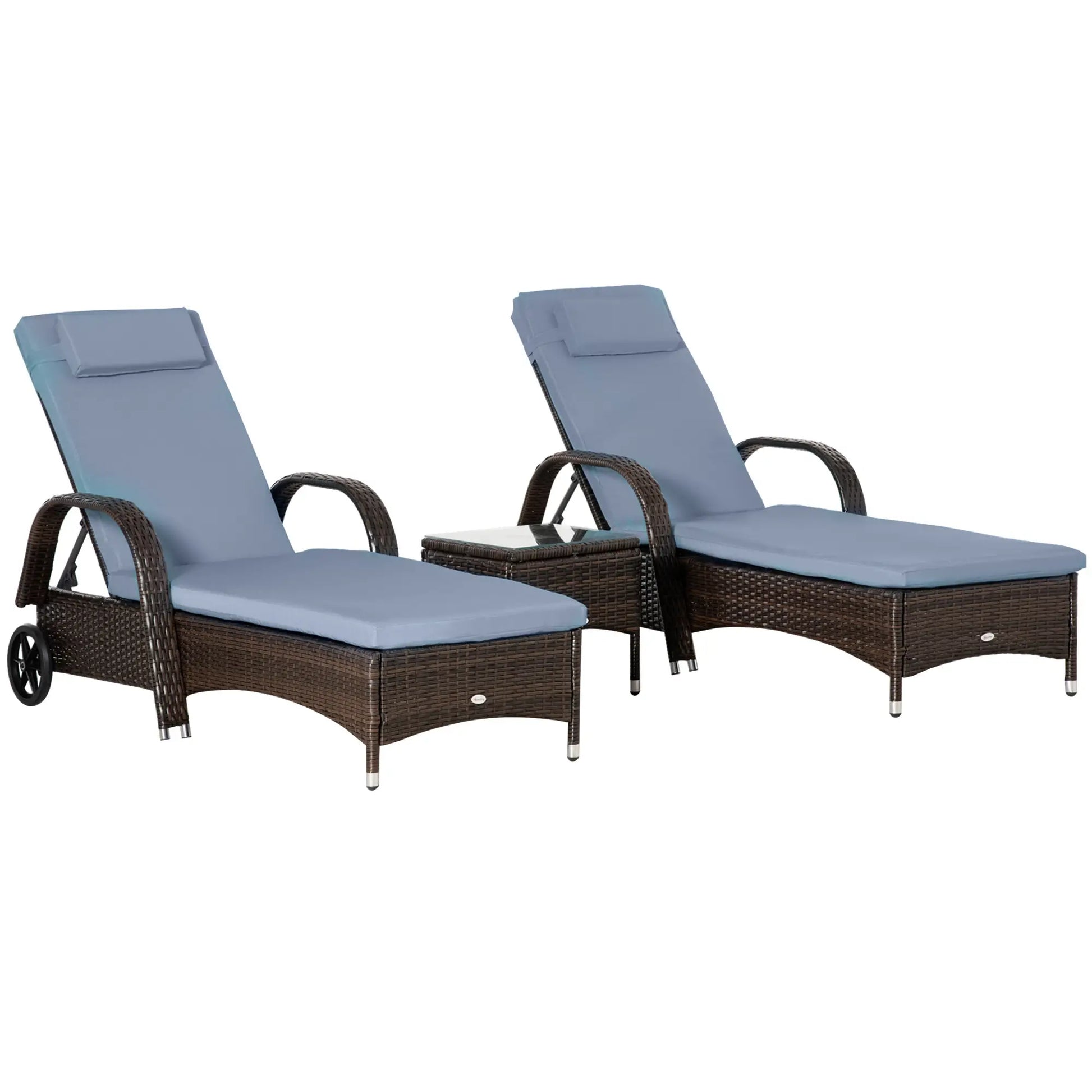 3-Piece Wicker Patio Lounger Set, PE Rattan, Brown/Grey Chaise Loungers Brown Rattan, Grey Cushion at Gallery Canada