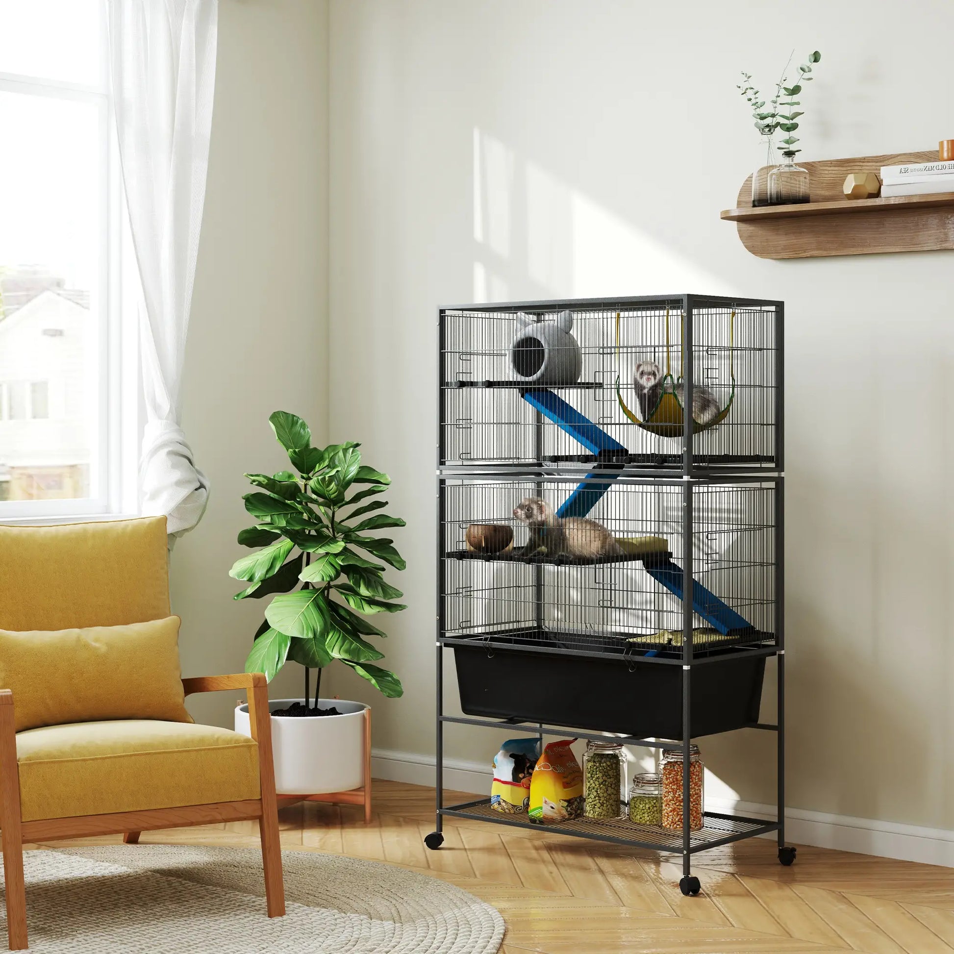 59 Inch 5 Level Small Animal Cage, Rolling Ferret Cage, Dark Grey Houses & Habitats at Gallery Canada