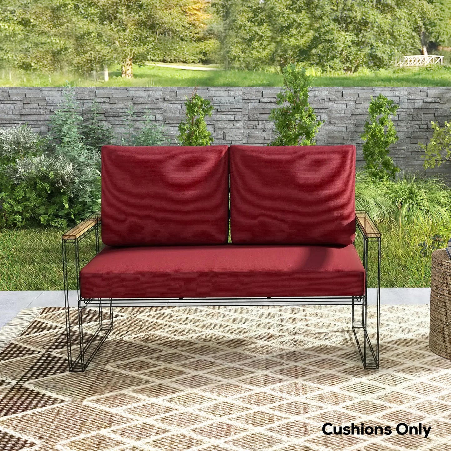 2 Seater 5" Thick Outdoor Seat Cushions, 7" Backrest, Wine Red Patio Chair Cushions at Gallery Canada