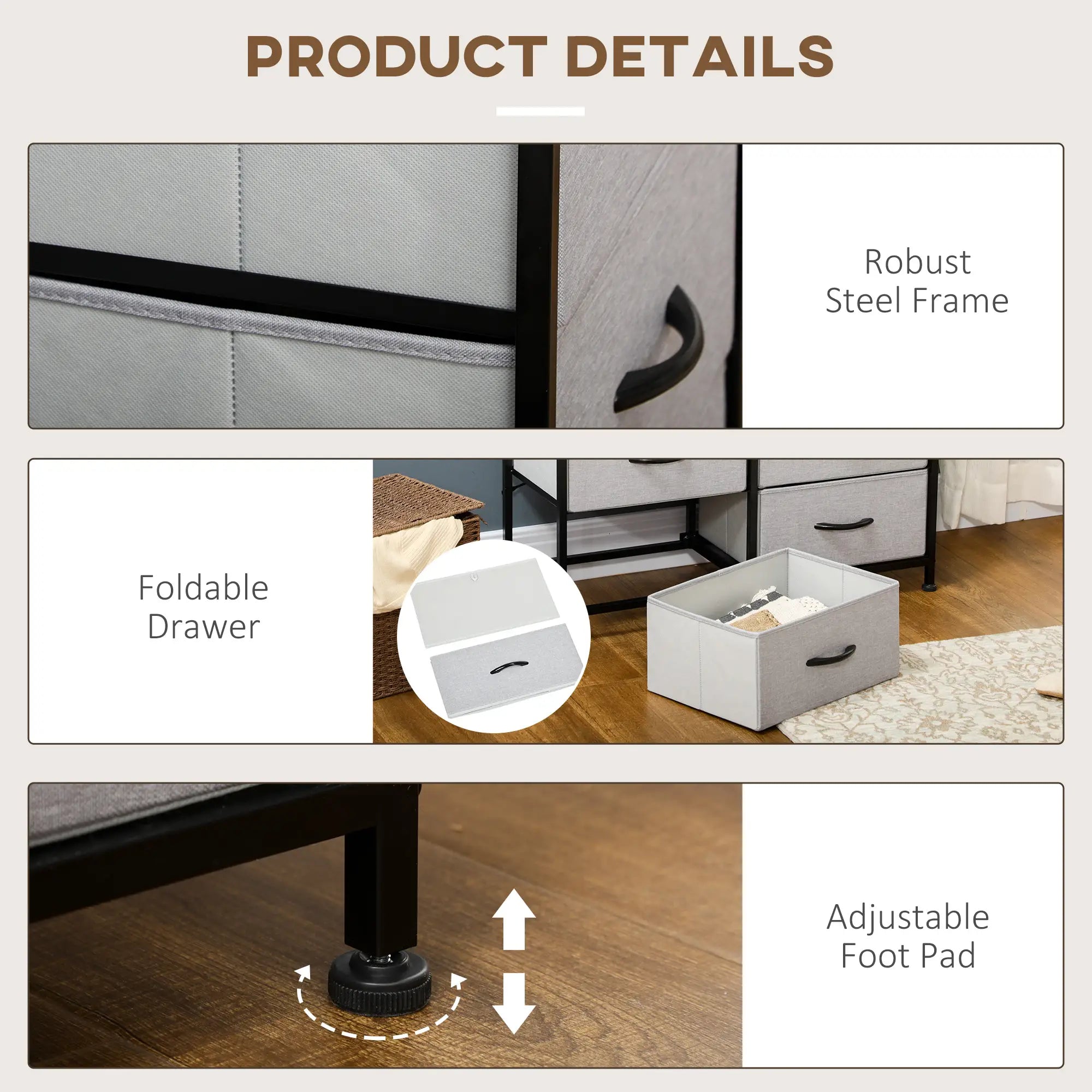 6 Drawer Dresser, Fabric Chest, Steel Frame, Wood Grain Top, Grey Storage Cabinets at Gallery Canada