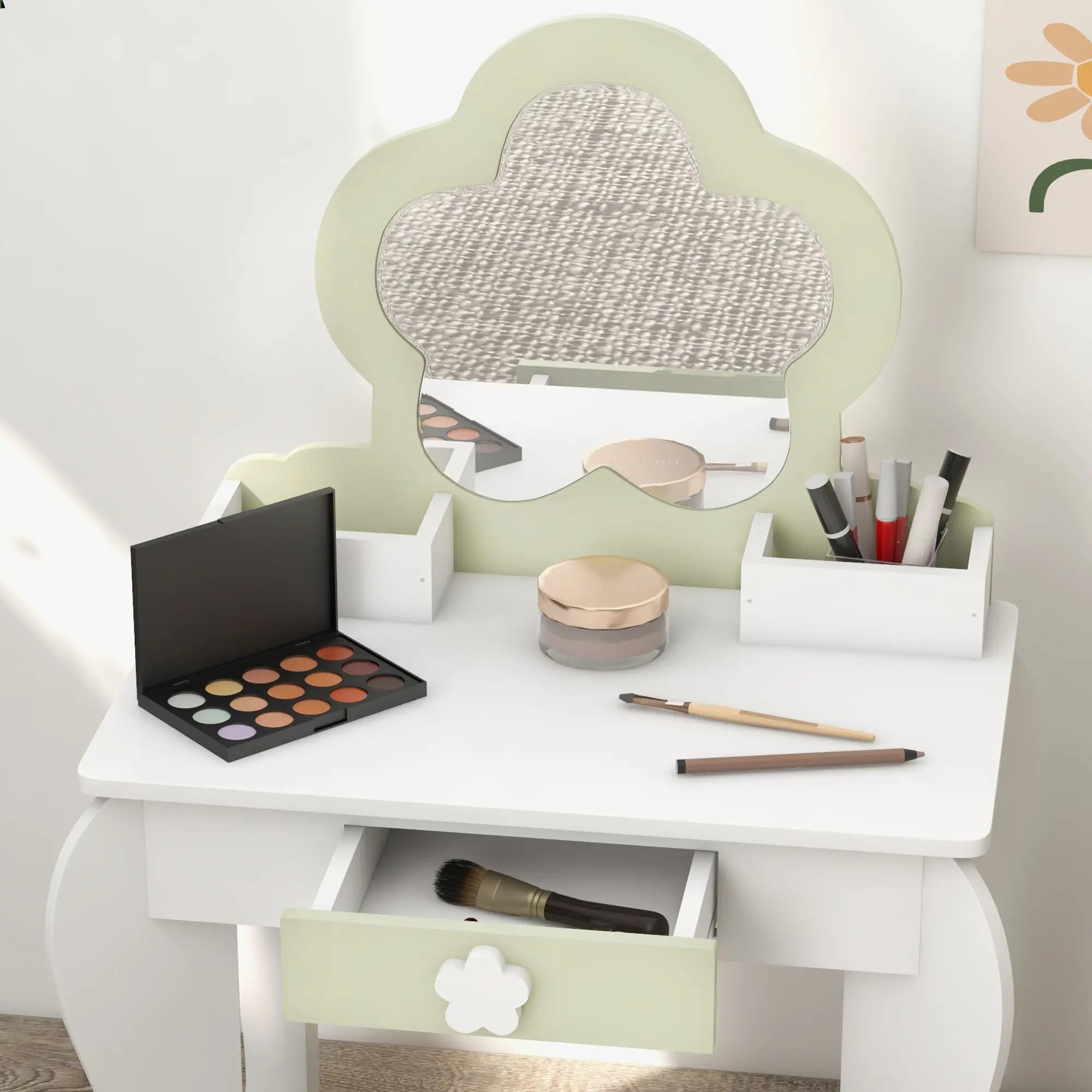 Kids Makeup Vanity Set with Stool, Mirror, Drawer, Storage Boxes, White Toy Vanity at Gallery Canada