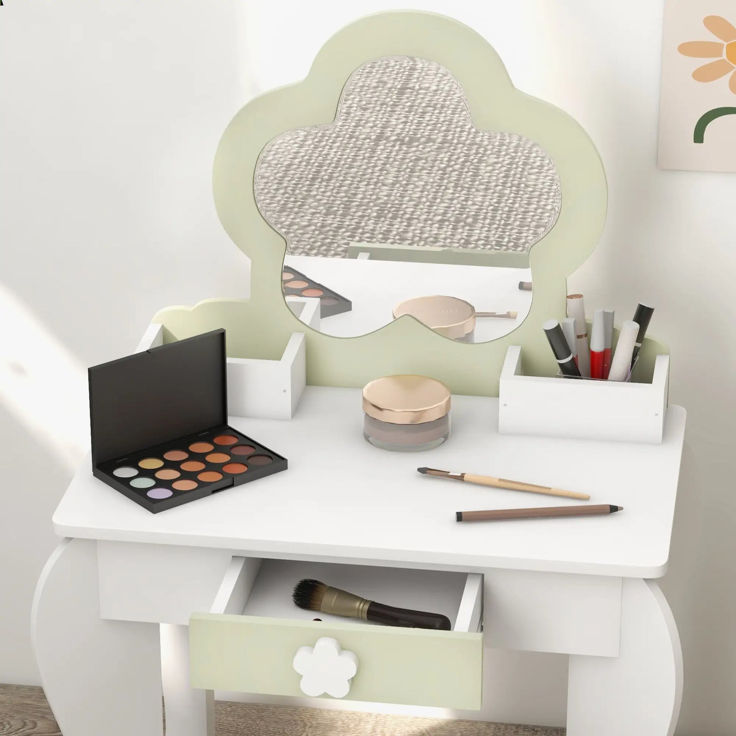 Kids Makeup Vanity Set with Stool, Mirror, Drawer, Storage Boxes, White Toy Vanity at Gallery Canada