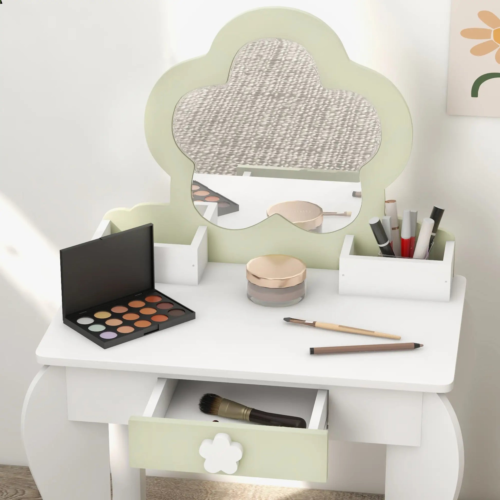 Kids Makeup Vanity Set with Stool, Mirror, Drawer, Storage Boxes, White Toy Vanity at Gallery Canada