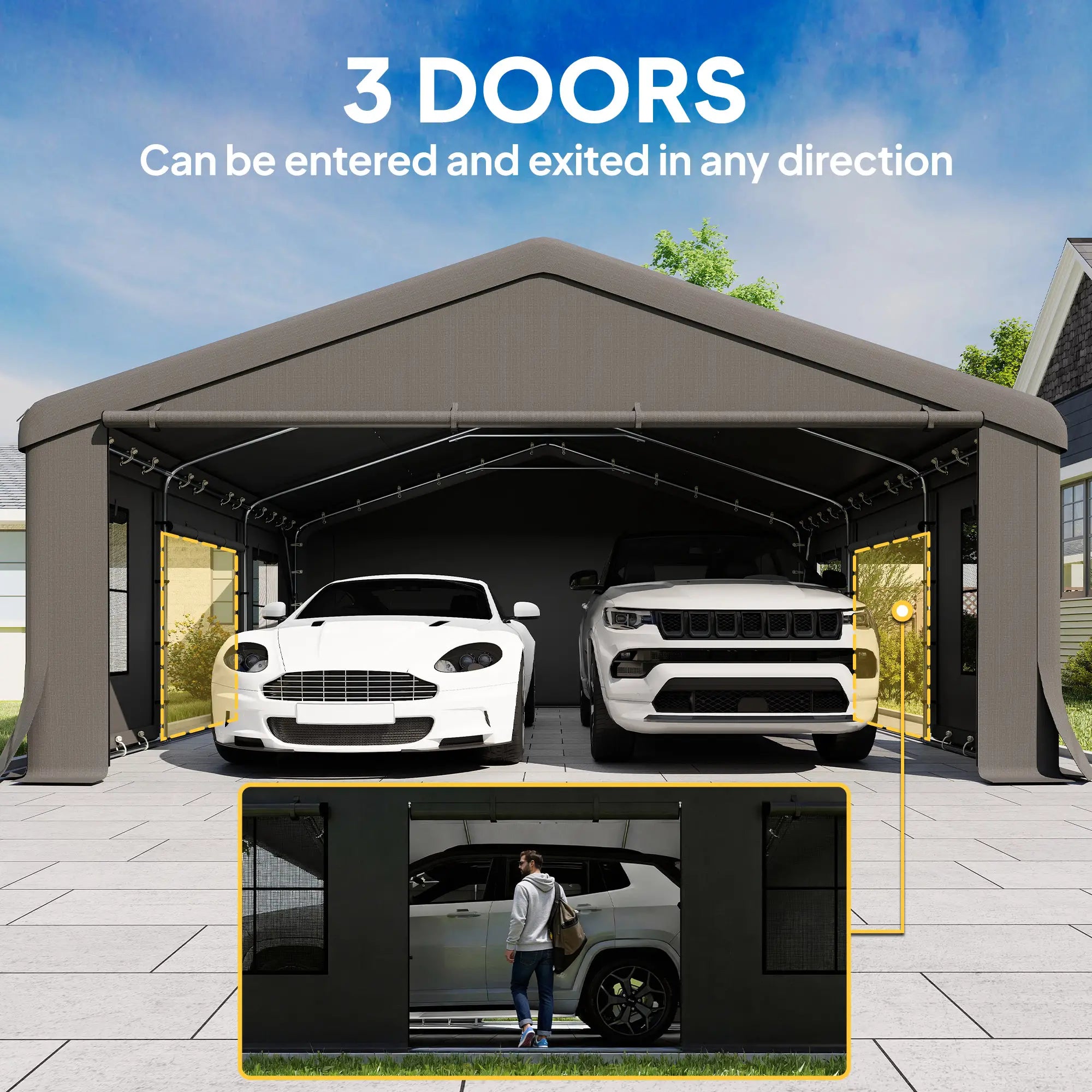 20' x 20' Heavy Duty Carport, Portable Garage Canopy Tent, Dark Grey Car Shelters at Gallery Canada