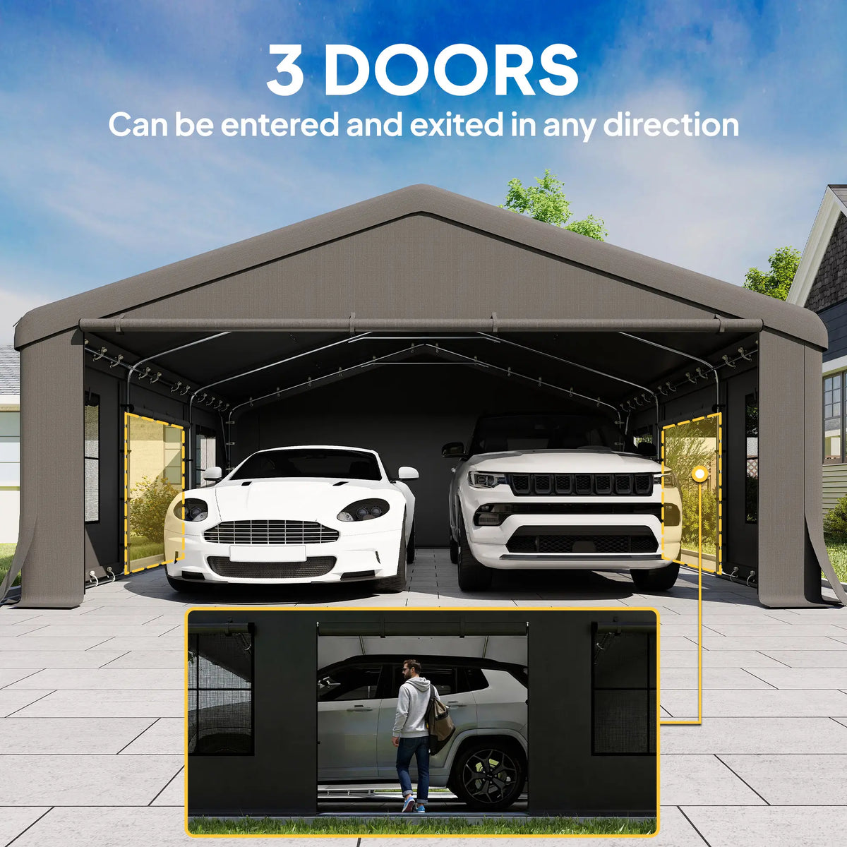 20' x 20' Heavy Duty Carport, Portable Garage Canopy Tent, Dark Grey Car Shelters at Gallery Canada