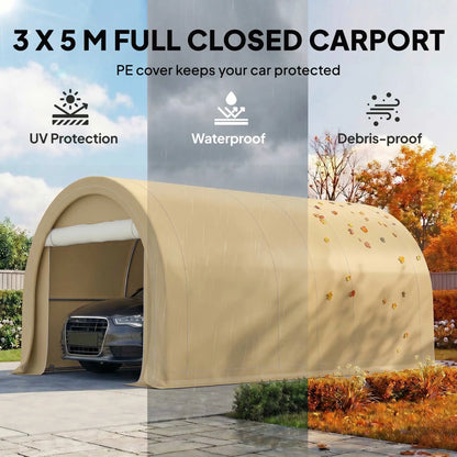 10' x 16' Heavy Duty Carport Tent, PE Cover, Beige Car Shelters at Gallery Canada