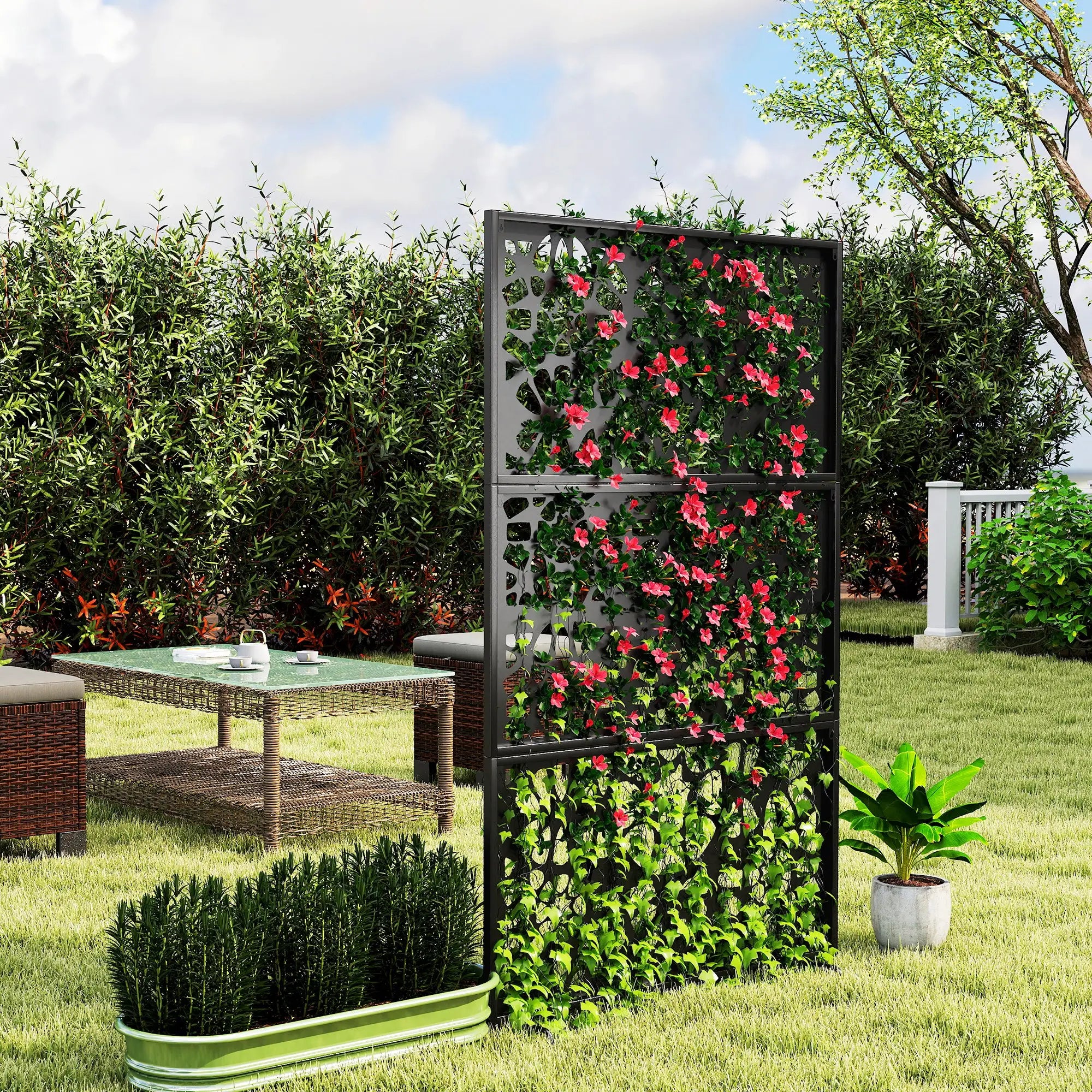 Metal Outdoor Privacy Screen 72x38 Freestanding, Black Side Awnings at Gallery Canada