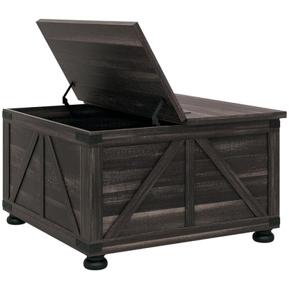 Farmhouse Coffee Table, Square Flip-Top Lid, Hidden Storage, Distressed, Brown Coffee Tables at Gallery Canada