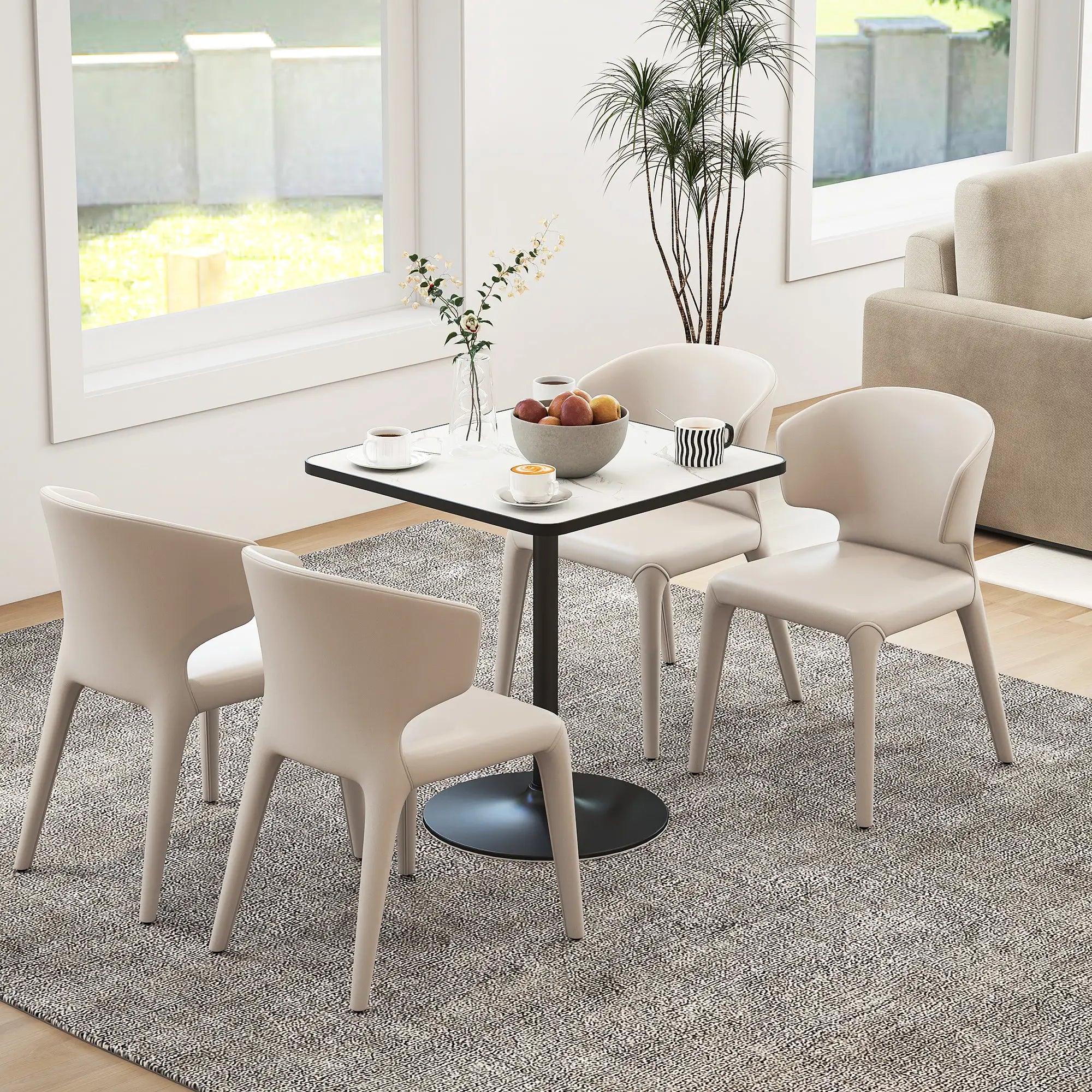 Modern Dining Table For 4, White Marble Effect Tabletop, Round Base, White Dining Tables at Gallery Canada