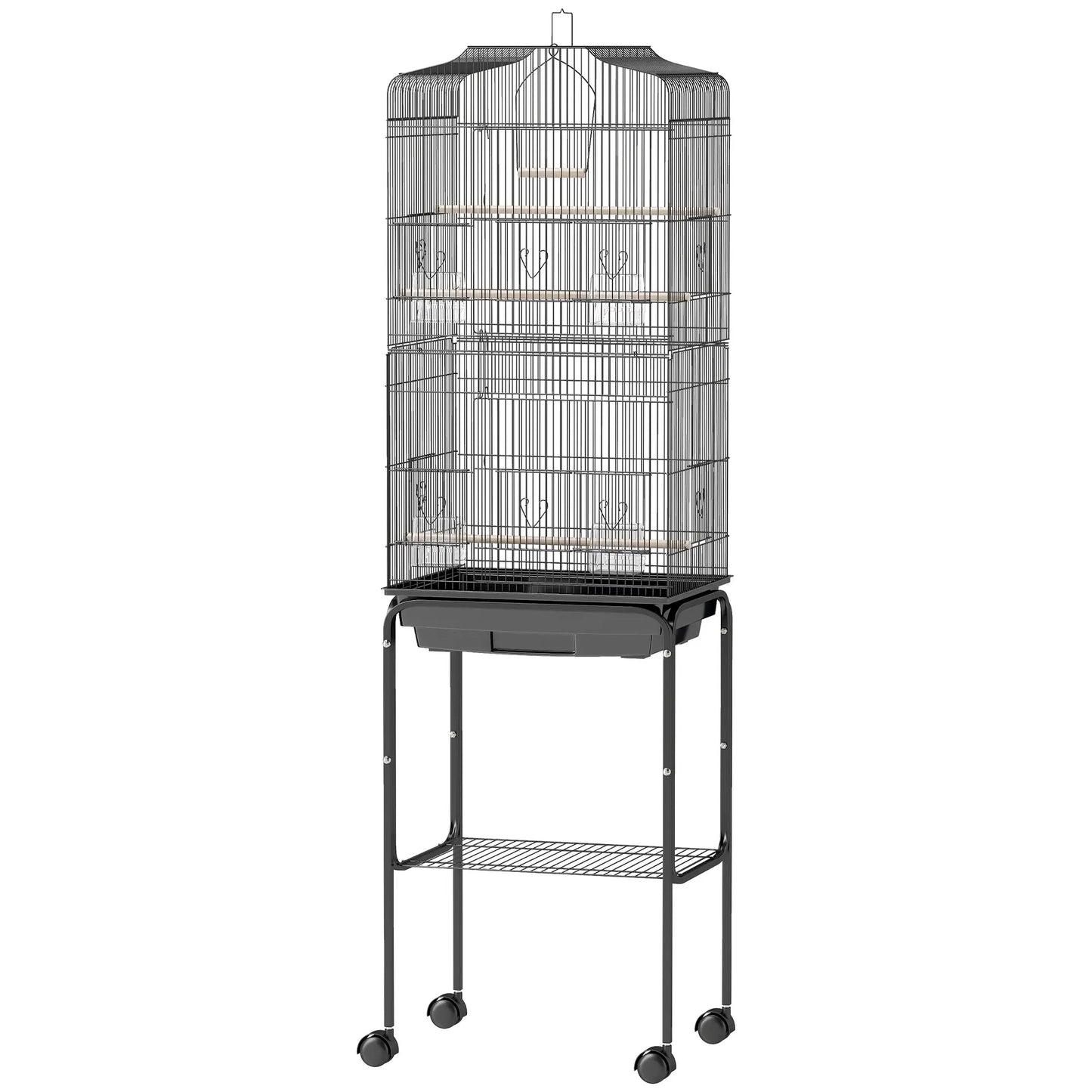 62" Rolling Bird Cage, Cockatoo House, Play Top, Storage Shelf, Wheels, Black Bird Cages at Gallery Canada