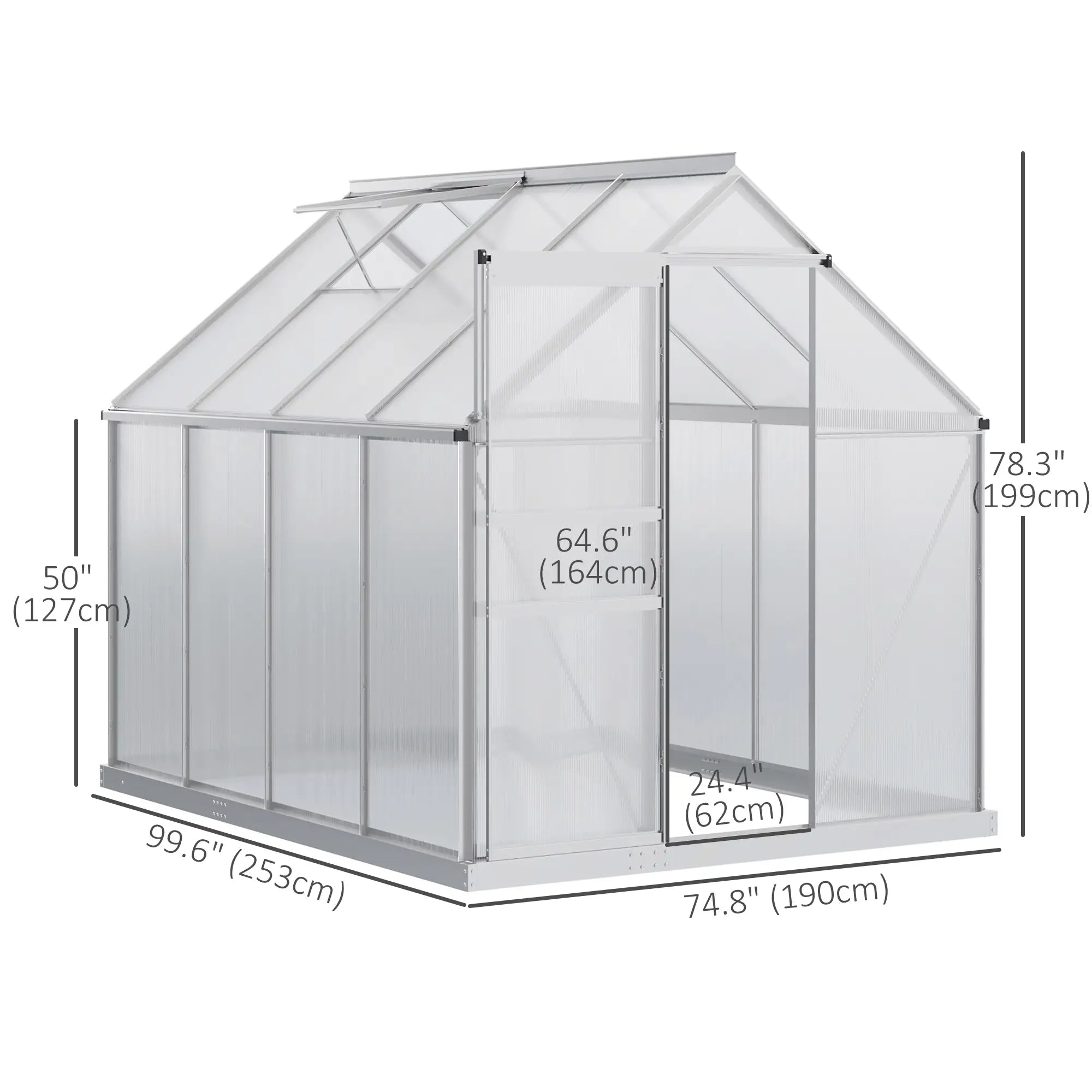 6' x 8' x 6.5' Walk-in Greenhouse, Polycarbonate, Adjustable Roof Vent, Sliding Door, Clear Walk In Greenhouses at Gallery Canada