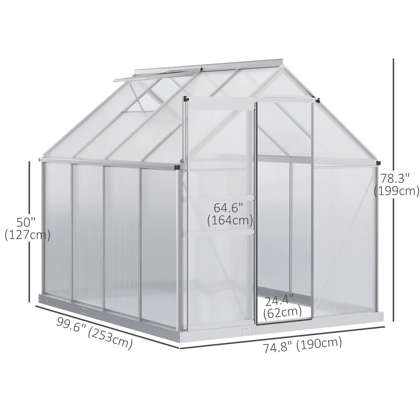6' x 8' x 6.5' Walk-in Greenhouse, Polycarbonate, Adjustable Roof Vent, Sliding Door, Clear Walk In Greenhouses at Gallery Canada