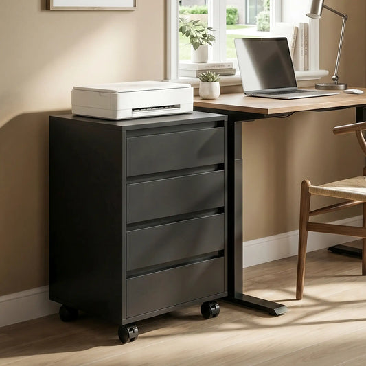 4-Drawer Vertical File Cabinet with Wheels, Black Office Cabinets & Cupboards Black at Gallery Canada