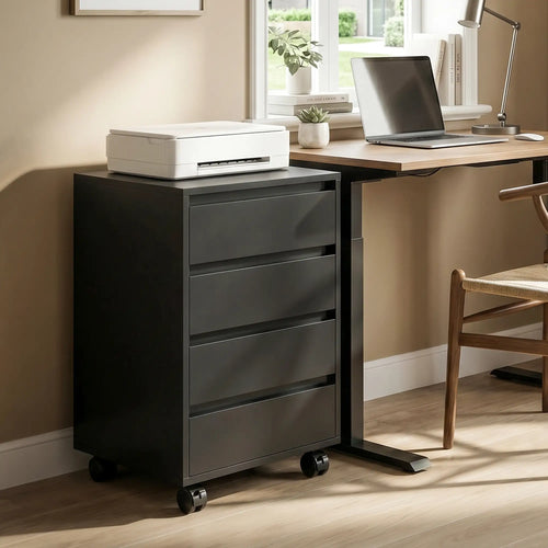 4-Drawer Vertical File Cabinet with Wheels, Black