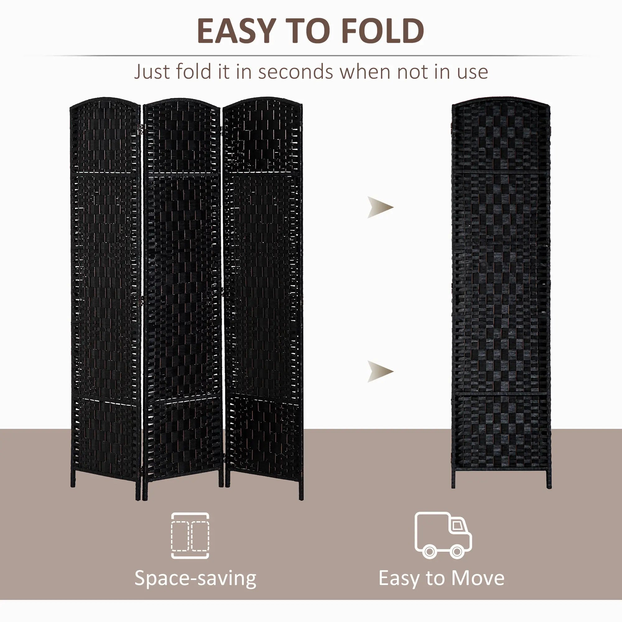 6ft Folding Room Divider, 3 Panel Wooden Frame, Black Room Dividers at Gallery Canada