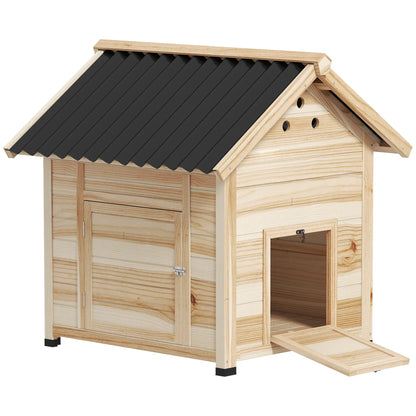 Poulailler en Bois pour Canards avec Toit Ouvrable, Double Portes, Bois Naturel