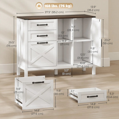 Lateral Filing Cabinet With Drawers, Shelves, Adjustable Hanging Bar, White
