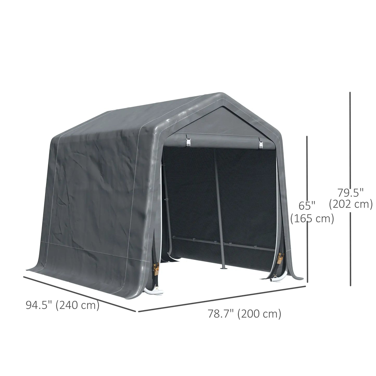 7.9' x 6.6' Garden Storage Tent, Metal Frame, Double Zipper Doors, Dark Grey Car Shelters at Gallery Canada