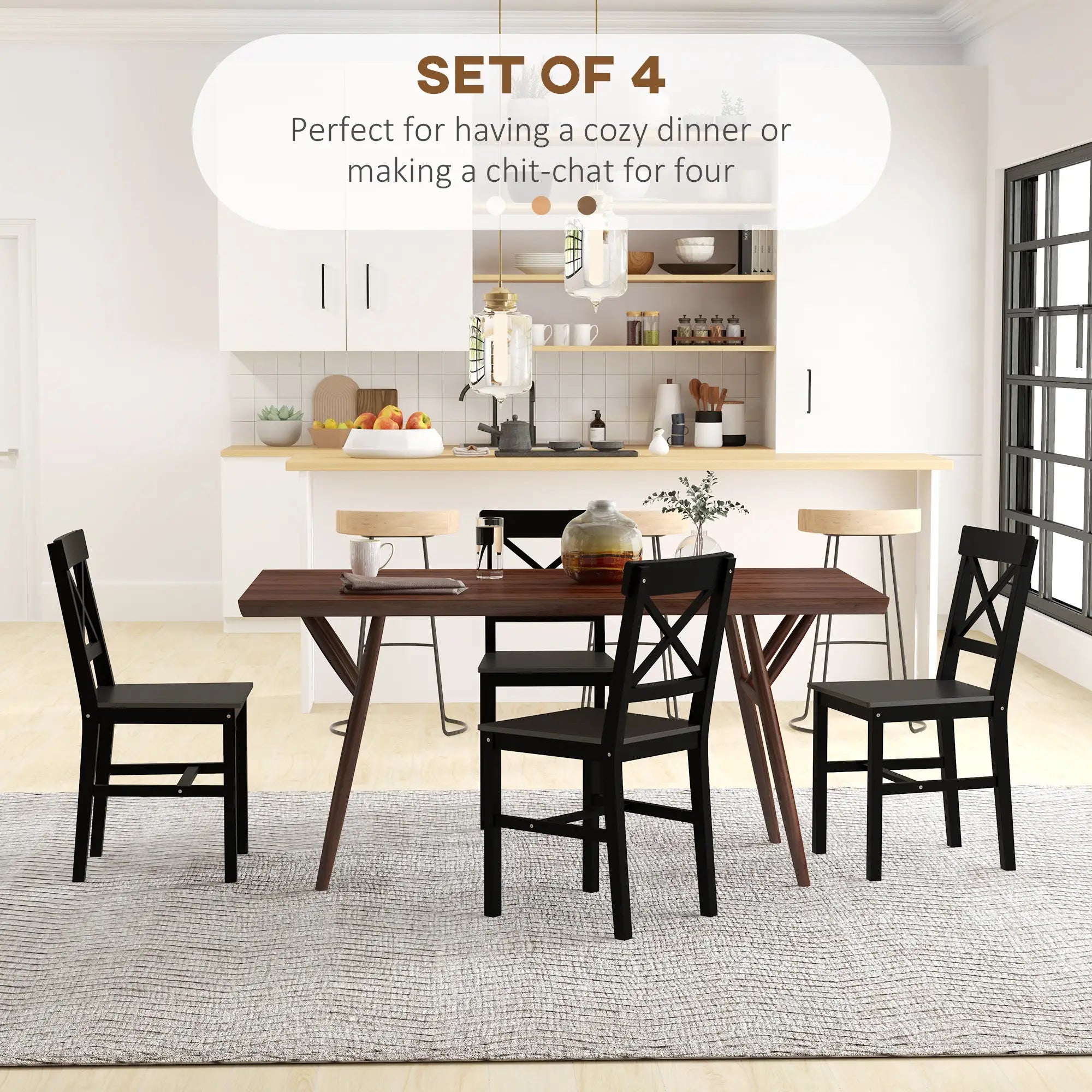 Farmhouse Wooden Dining Chairs, Set of 4, Cross Back, Black Bar Stools at Gallery Canada