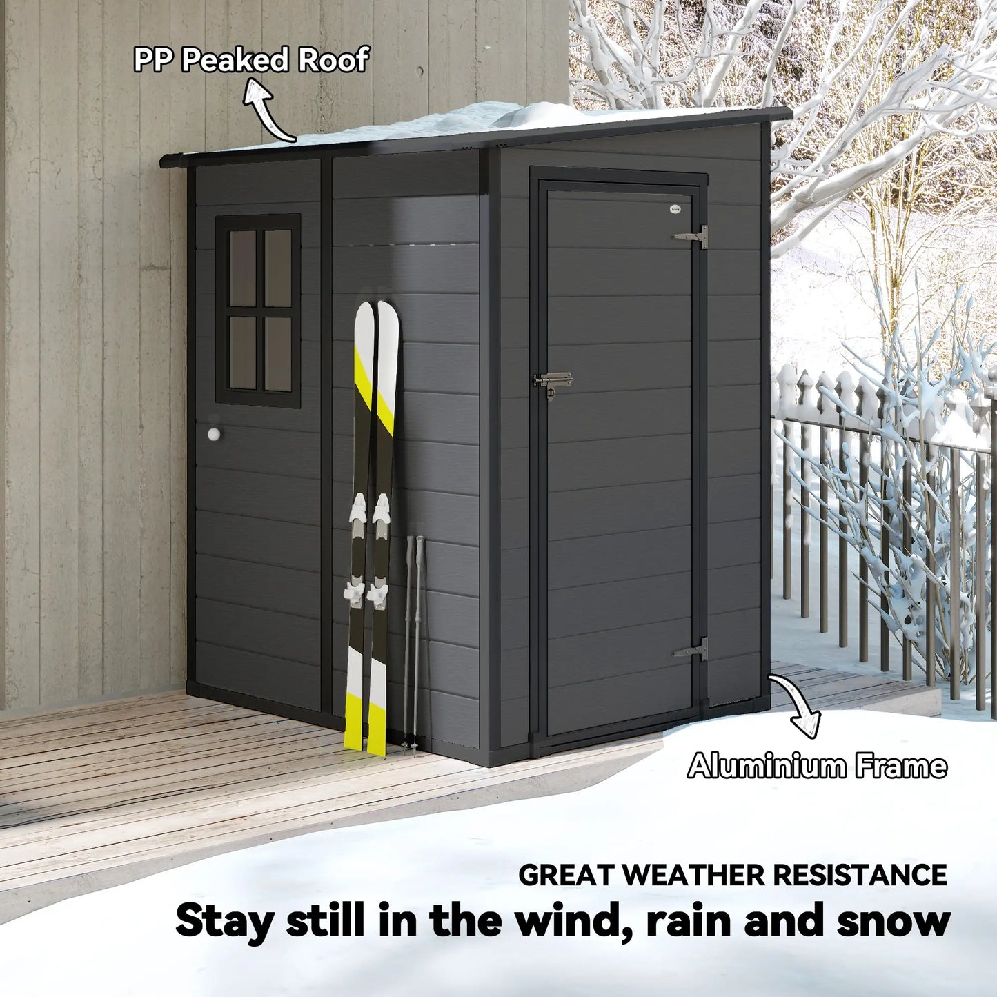 4'x5' Dark Grey Garden Storage Shed, Lockable Tool House, Dark Grey Sheds at Gallery Canada