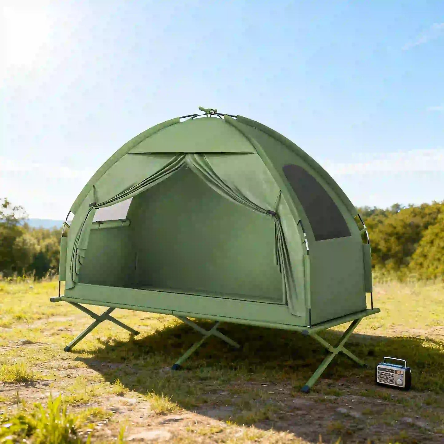 Compact Pop Up Folding Camping Cot Tent Combo, Dark Green Camping Tents at Gallery Canada