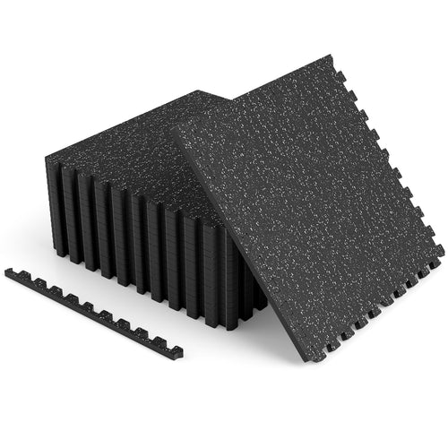 0.39 Inch Thick Rubber Top Exercise Mat, 48 Sq Ft, & Black Gray