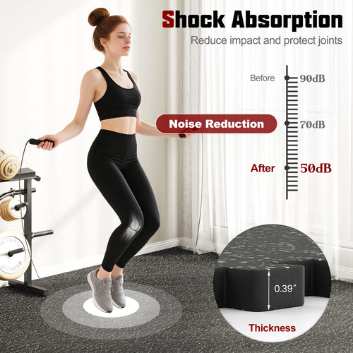0.39 Inch Thick Rubber Top Exercise Mat 70 Sq Ft, Black & Gray