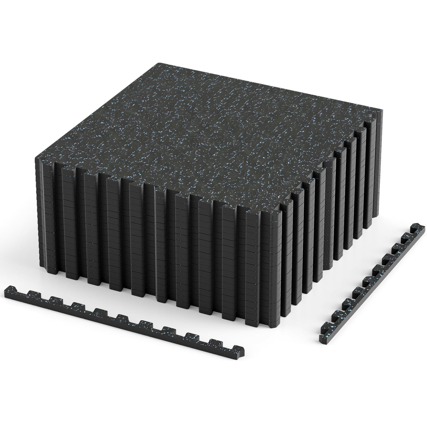 0.55 Inch Thick Rubber Exercise Mat 70 Sq Ft, Black & Blue