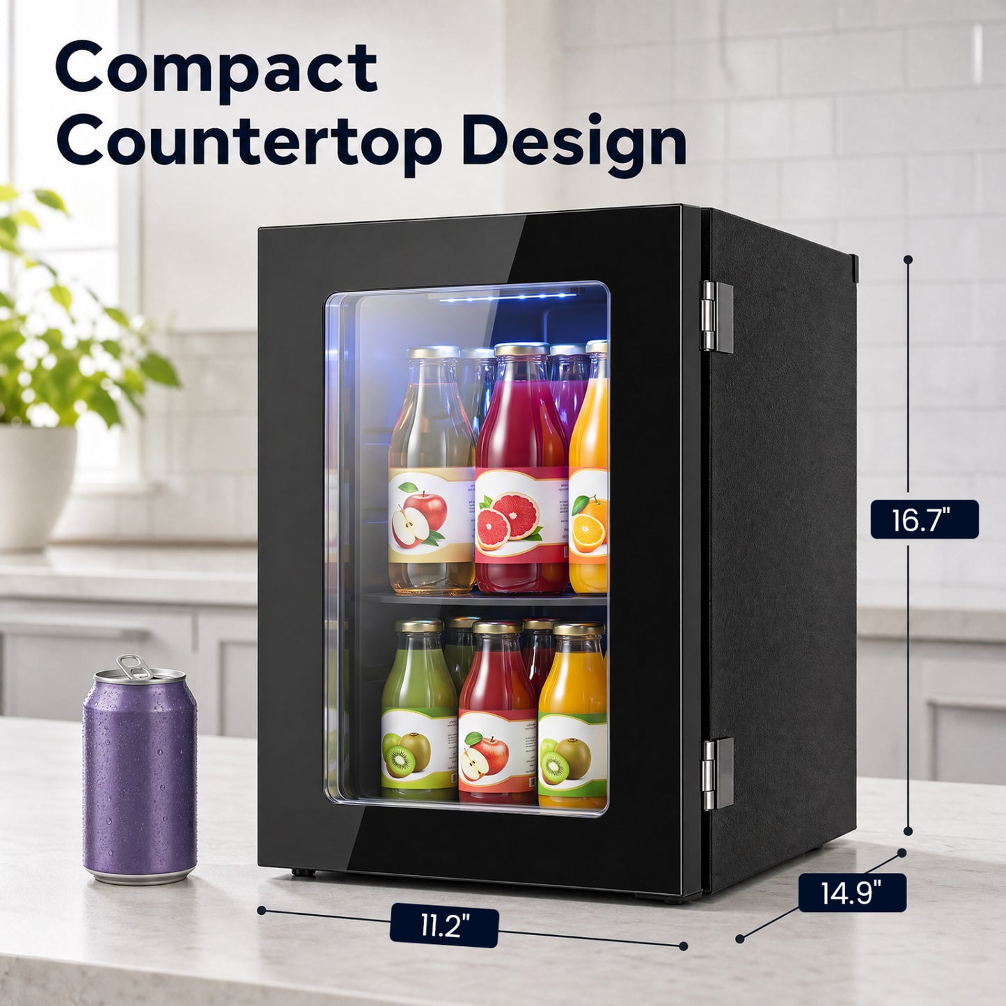 0.6 Cu.Ft Beverage Refrigerator, 24 Cans Countertop Mini Fridge, Black