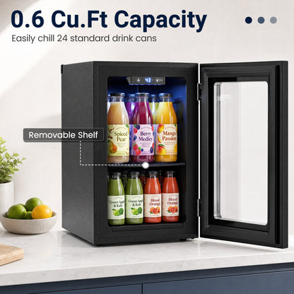 0.6 Cu.Ft Beverage Refrigerator, 24 Cans Countertop Mini Fridge, Black