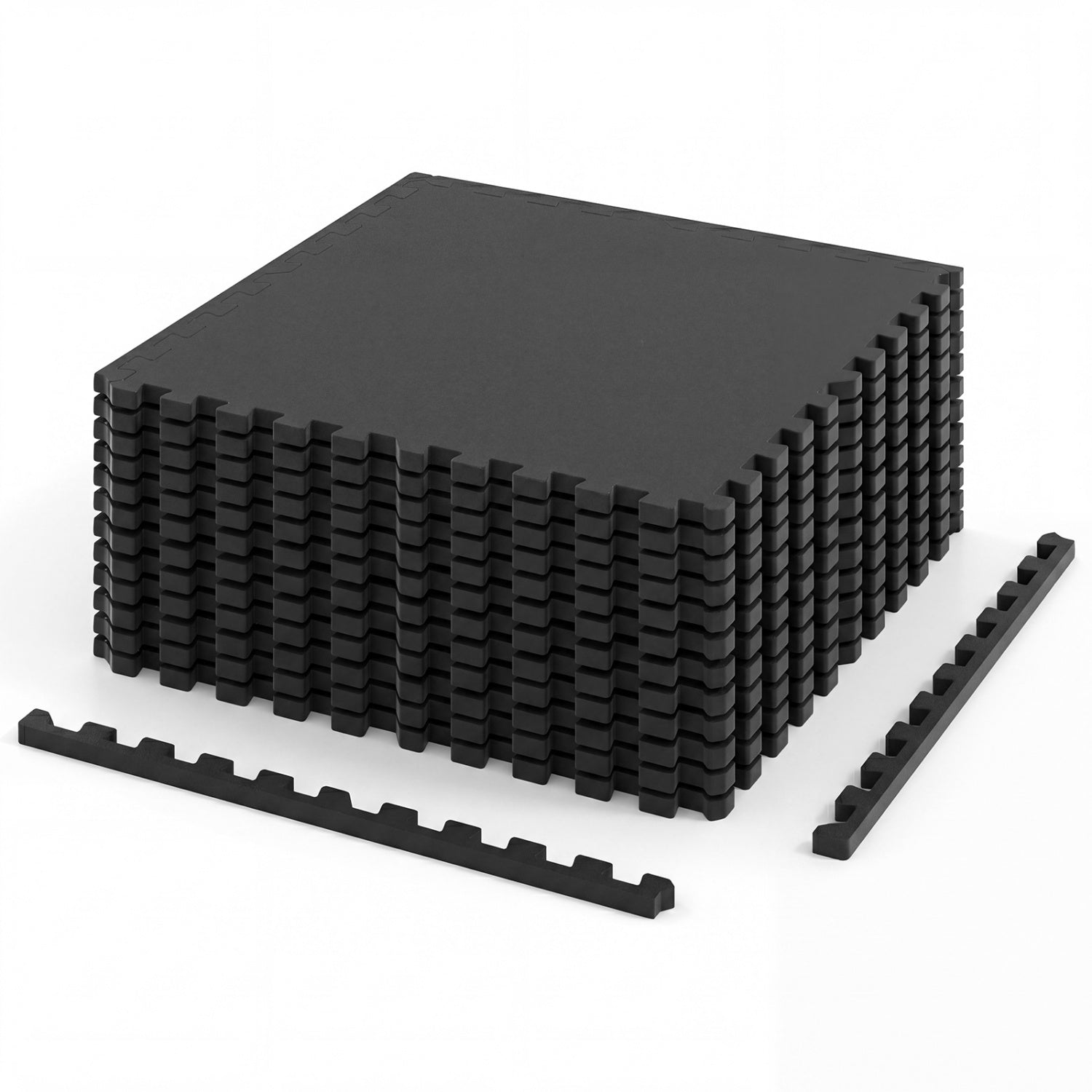 0.79 inch Set of 2 Thick Rubber Top Exercise Mat 48 Sq Ft with Boarders, Black Decorative Fencing & Flooring Black at Gallery Canada