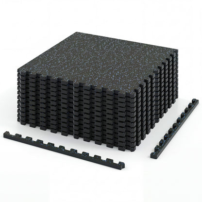 0.79 inch Set of 2 Thick Rubber Top Exercise Mat 48 Sq Ft with Boarders, Black & Blue Decorative Fencing & Flooring Black & Blue at Gallery Canada