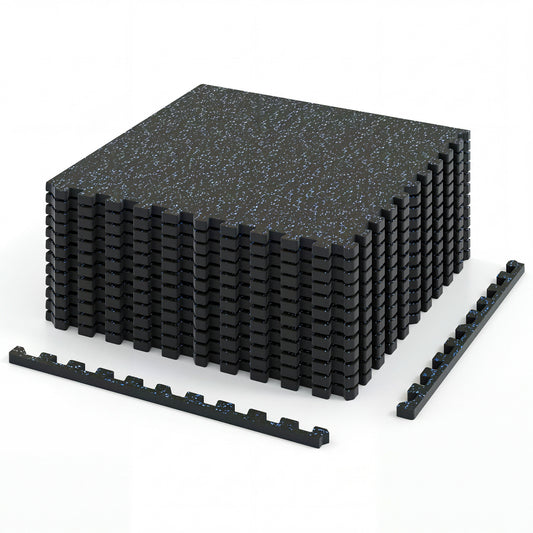 0.79 inch Set of 2 Thick Rubber Top Exercise Mat 48 Sq Ft with Boarders, Black & Blue Decorative Fencing & Flooring Black & Blue at Gallery Canada