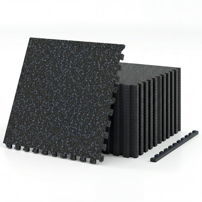 0.79 inch Set of 2 Thick Rubber Top Exercise Mat 48 Sq Ft with Boarders, Black & Blue Decorative Fencing & Flooring at Gallery Canada