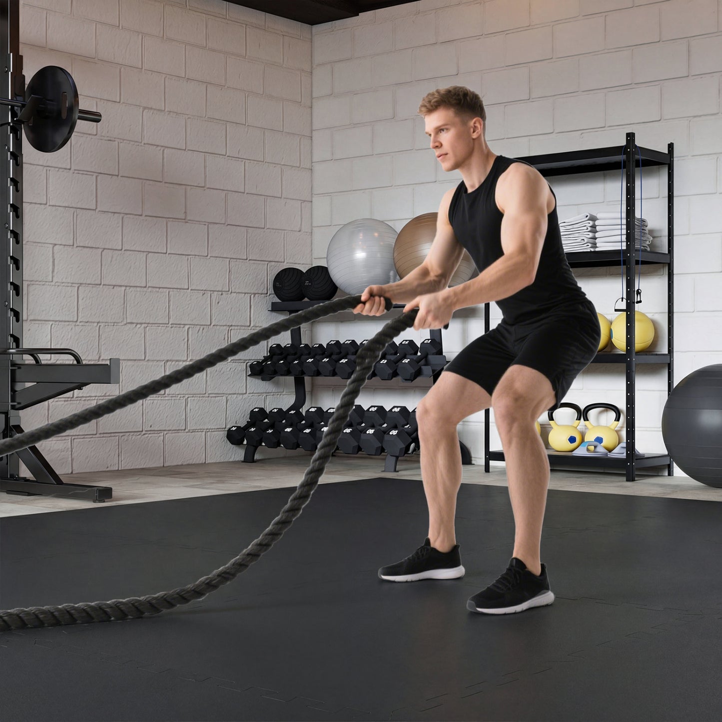 0.79 inch Set of 2 Thick Rubber Top Exercise Mat 48 Sq Ft with Boarders, Black Decorative Fencing & Flooring at Gallery Canada