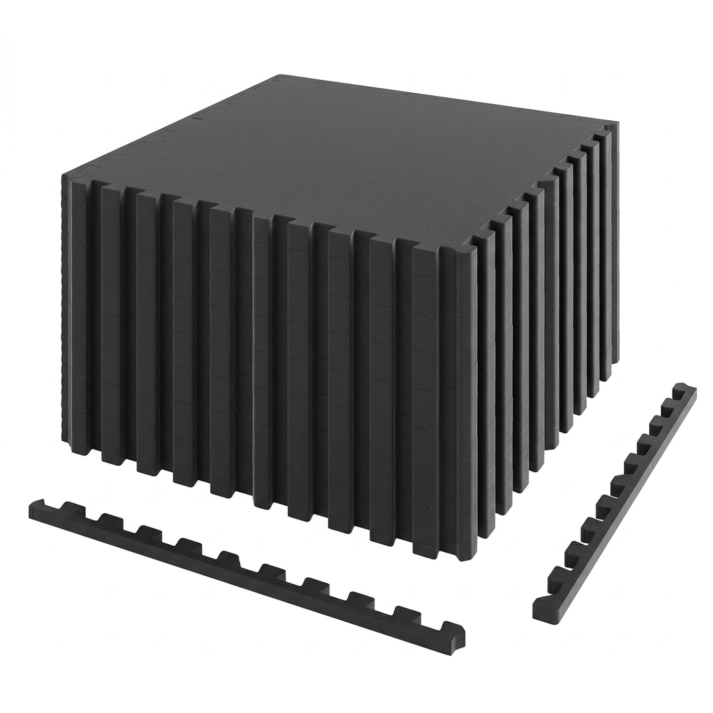 0.79 inch Set of 2 Thick Rubber Top Exercise Mat 48 Sq Ft with Boarders, Black Decorative Fencing & Flooring Black at Gallery Canada
