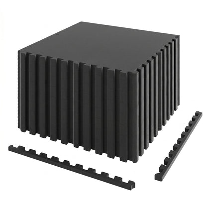 0.79 inch Set of 2 Thick Rubber Top Exercise Mat 48 Sq Ft with Boarders, Black Decorative Fencing & Flooring Black at Gallery Canada
