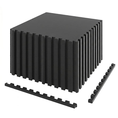 0.79 inch Set of 2 Thick Rubber Top Exercise Mat 48 Sq Ft with Boarders, Black