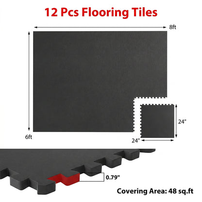 0.79 inch Set of 2 Thick Rubber Top Exercise Mat 48 Sq Ft with Boarders, Black Decorative Fencing & Flooring at Gallery Canada