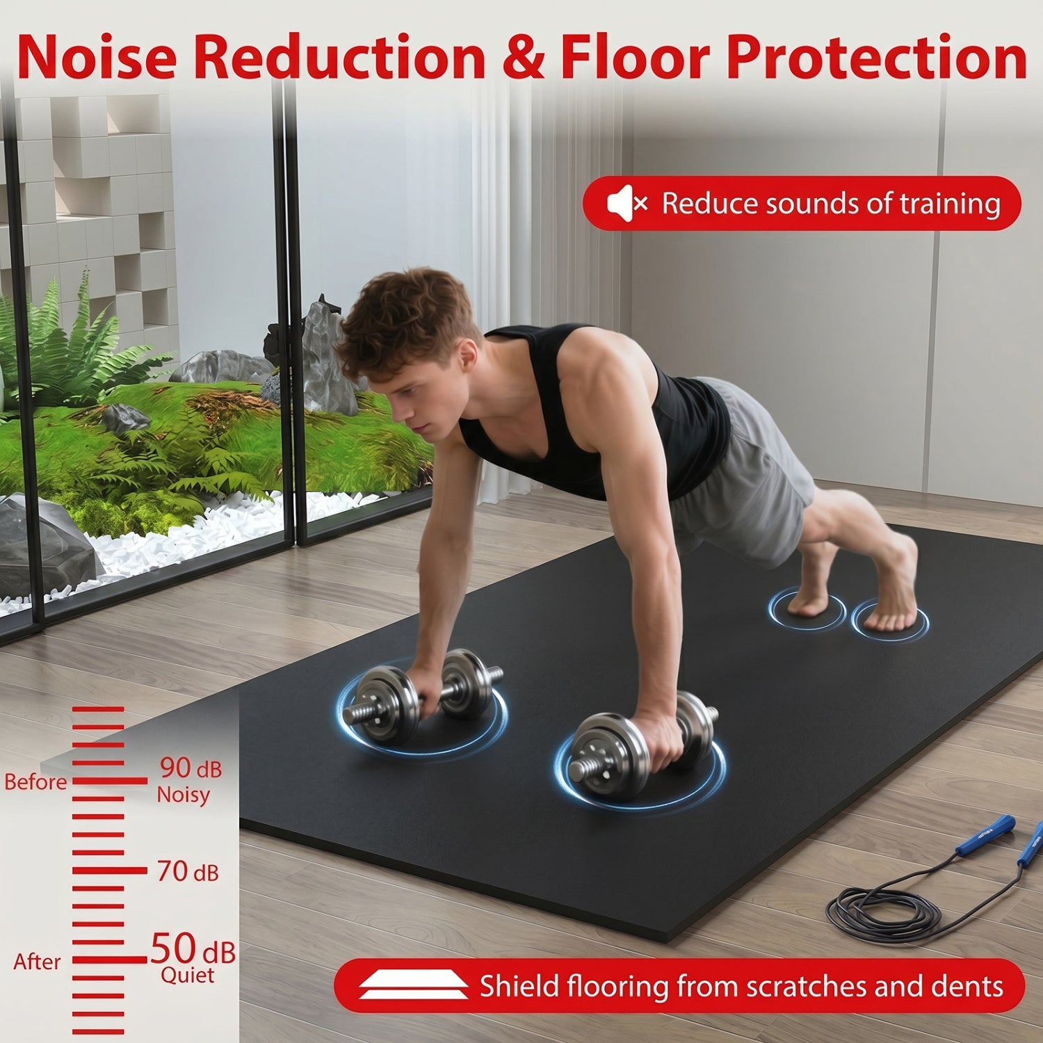 0.79 inch Set of 2 Thick Rubber Top Exercise Mat 48 Sq Ft with Boarders, Black Decorative Fencing & Flooring at Gallery Canada