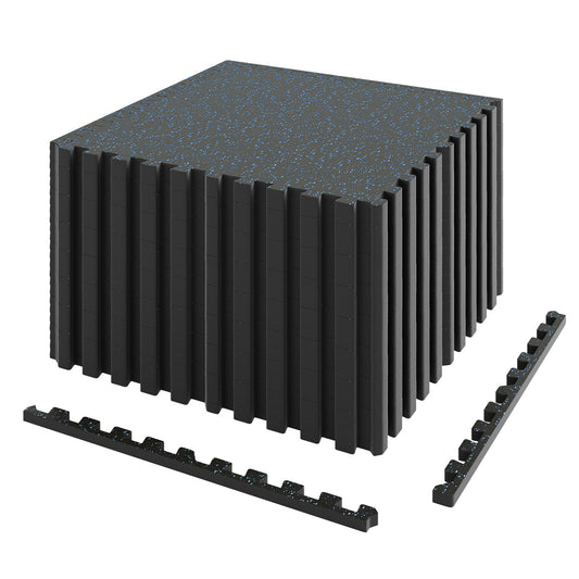 0.79 inch Set of 2 Thick Rubber Top Exercise Mat 48 Sq Ft with Boarders, Black & Blue Decorative Fencing & Flooring Black & Blue at Gallery Canada