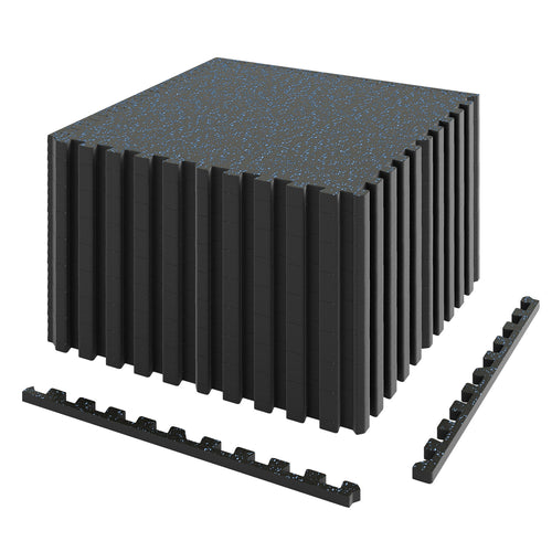 0.79 inch Set of 2 Thick Rubber Top Exercise Mat 48 Sq Ft with Boarders, Black & Blue