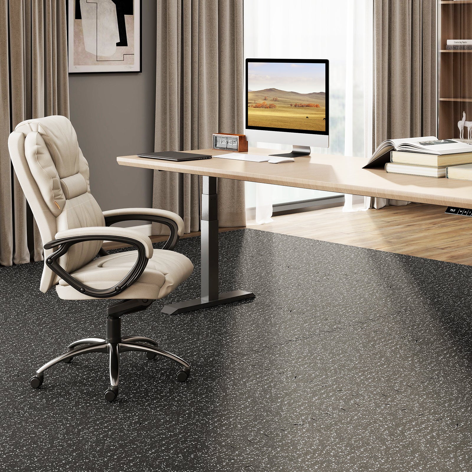 0.79 inch Thick Rubber Top Exercise Mat 48 Sq Ft with Boarders, Black Decorative Fencing & Flooring at Gallery Canada