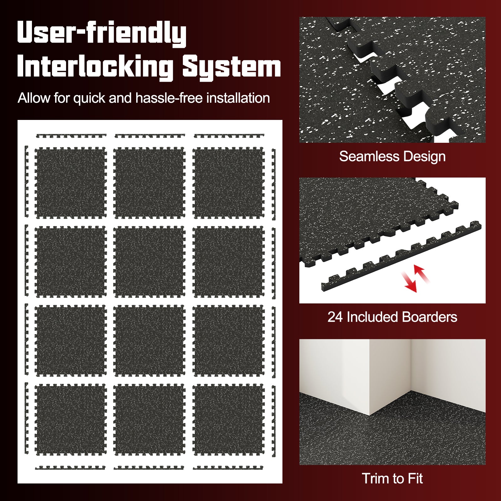 Rubber Exercise Mat, 0.79 Inch Thick, 48 Sq Ft, Black Decorative Fencing & Flooring at Gallery Canada