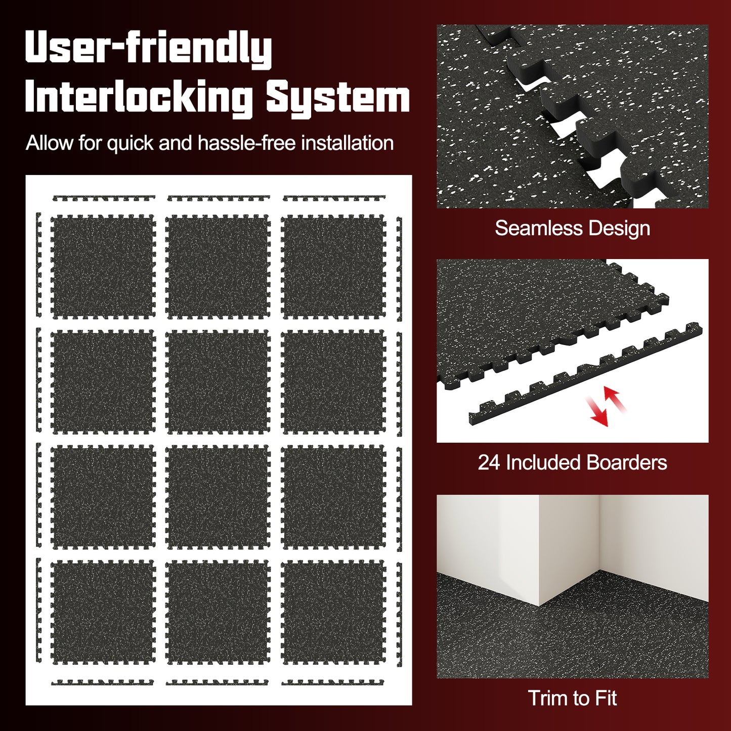 Rubber Exercise Mat, 0.79 Inch Thick, 48 Sq Ft, Black Decorative Fencing & Flooring at Gallery Canada
